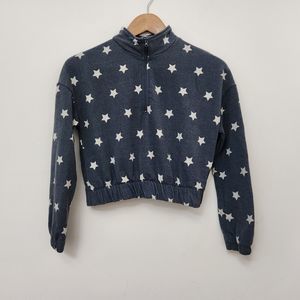 LA WINNER Women's Gray Quarter Zip Sweatshirt Cropped Top Size S